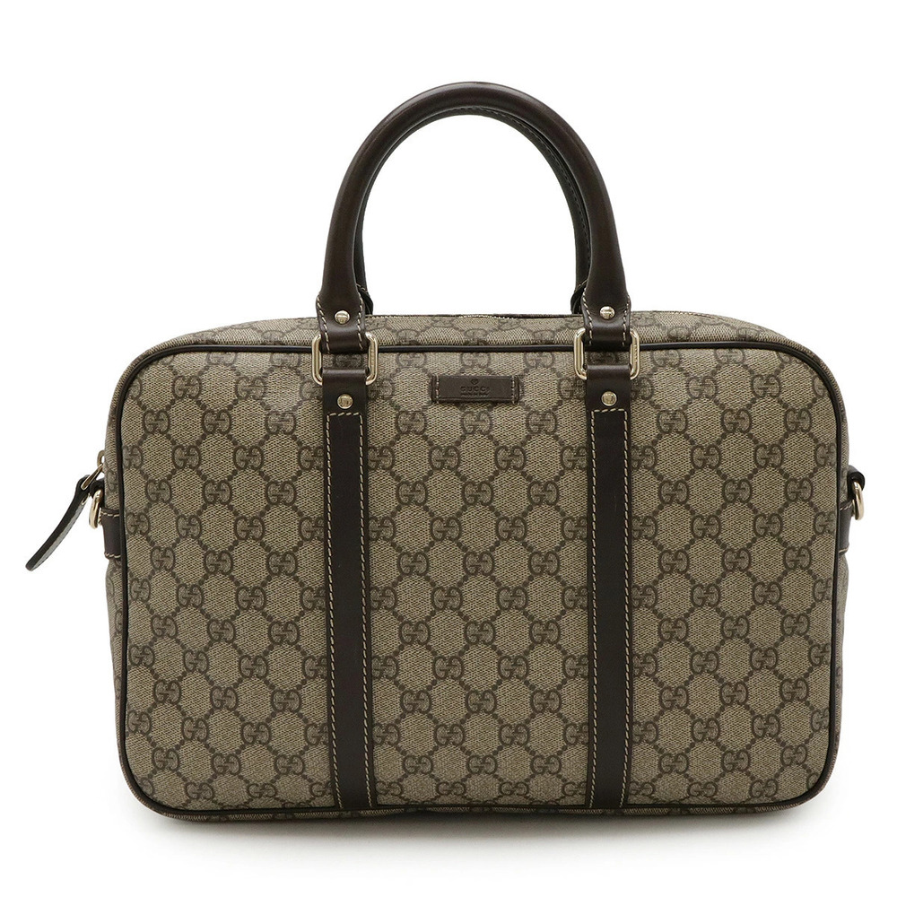 Gucci GG Supreme Business Bag Briefcase Leather Beige Cream Dark Brown